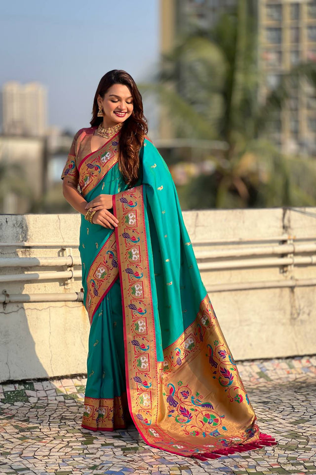 Sea Green Woven Paithani Silk Saree (ACA6192)