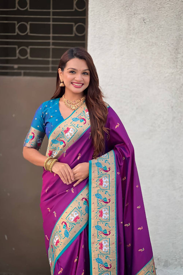 Wine Woven Paithani Silk Saree (ACA6194)
