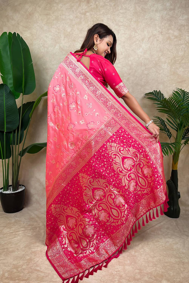 Pink Woven Banarasi Silk Saree (ACA6201)