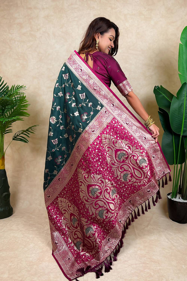 Green Woven Banarasi Silk Saree (ACA6202)