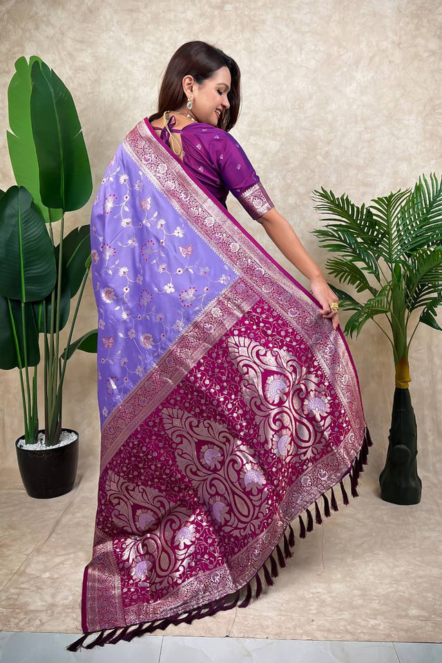 Lavender Woven Banarasi Silk Saree (ACA6203)