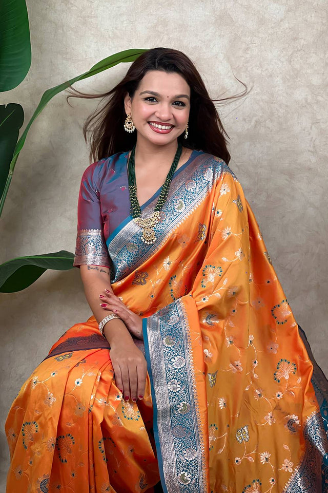 Orange Woven Banarasi Silk Saree (ACA6205)