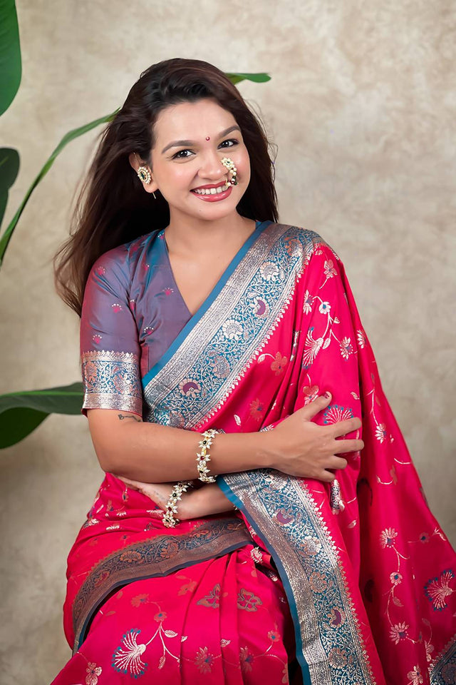 Pink Woven Banarasi Silk Saree (ACA6207)
