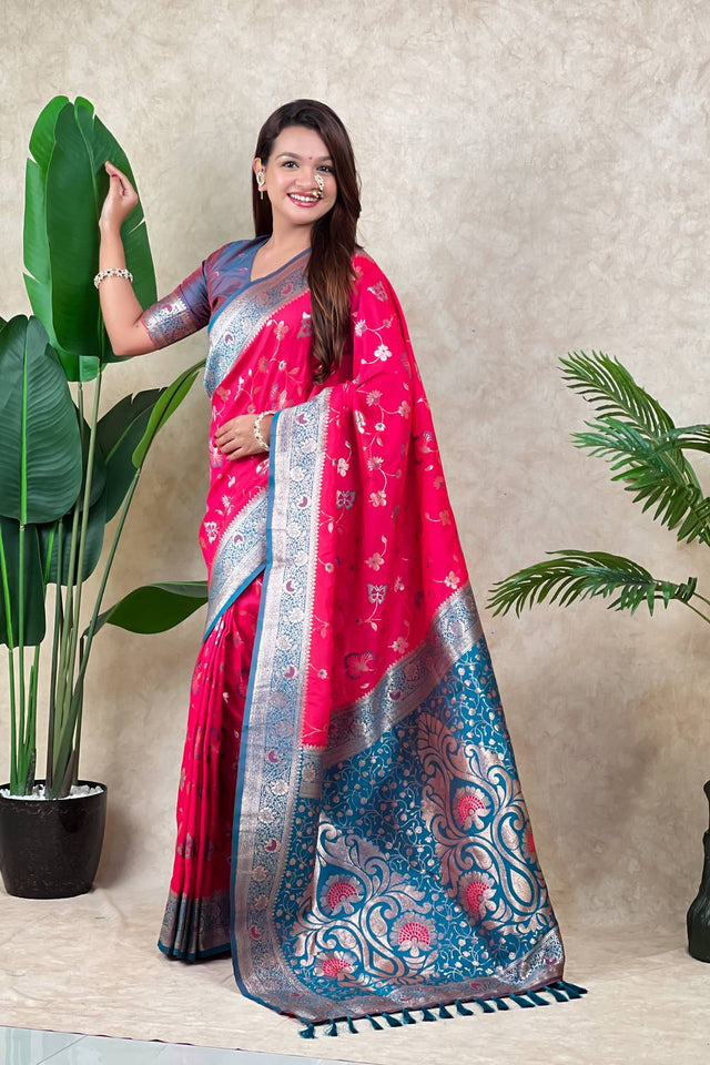 Pink Woven Banarasi Silk Saree (ACA6207)