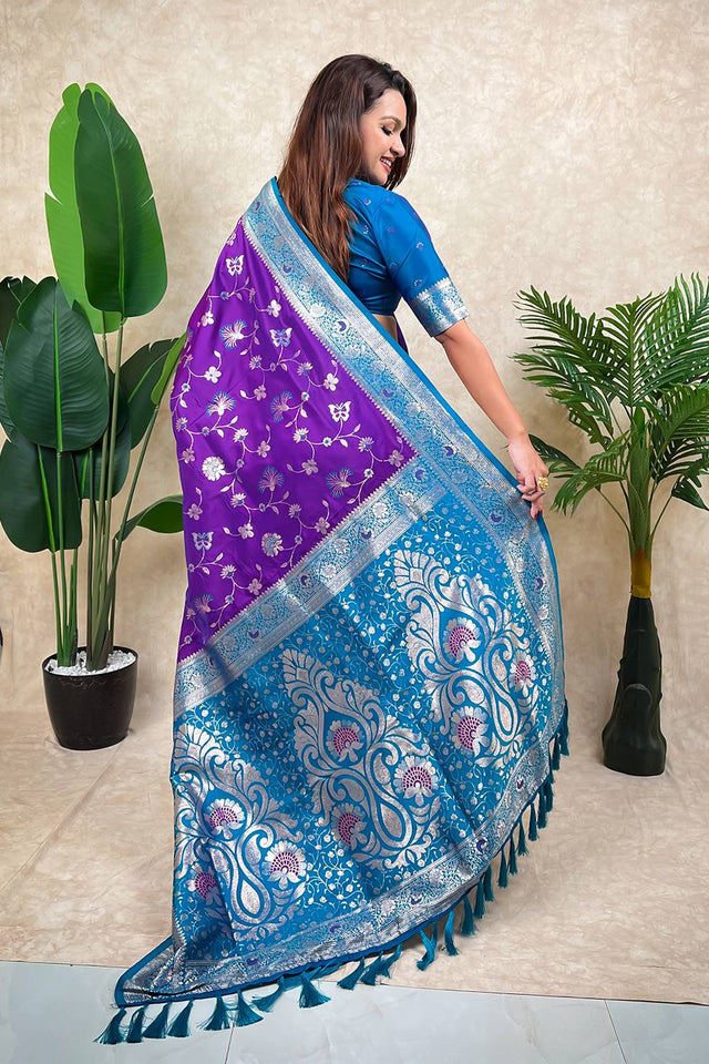 Purple Woven Banarasi Silk Saree (ACA6209)
