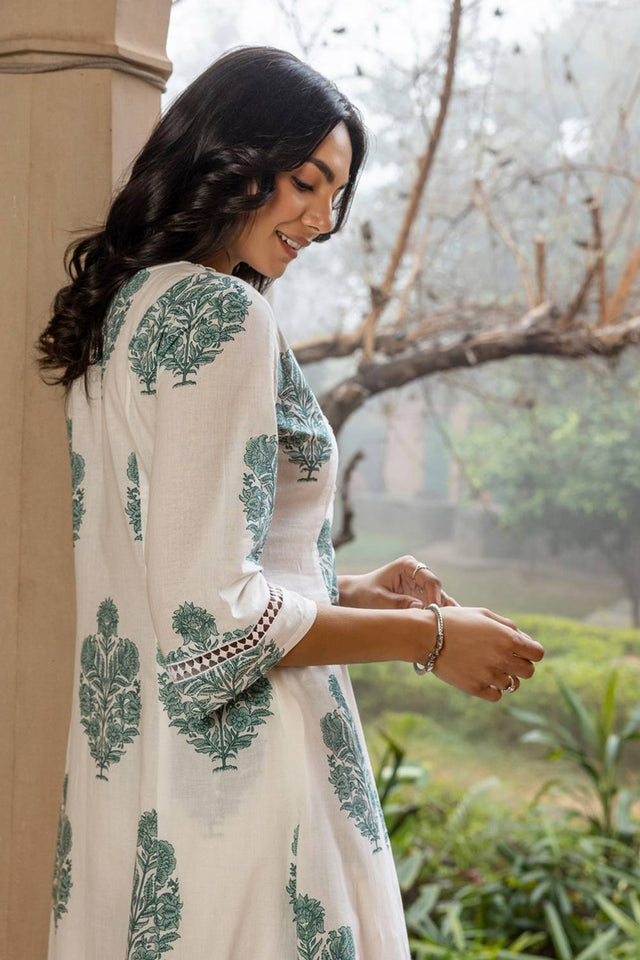 White Floral Printed Cotton Co-Ord Set (ACA6214)