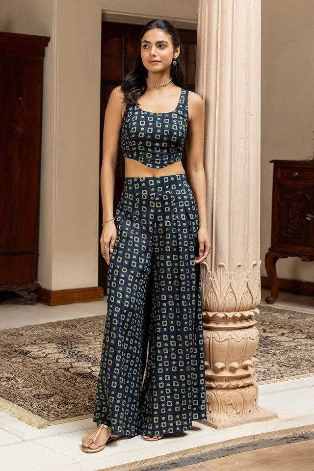 Navy Blue Printed Cotton Co-Ord Set (ACA6222)