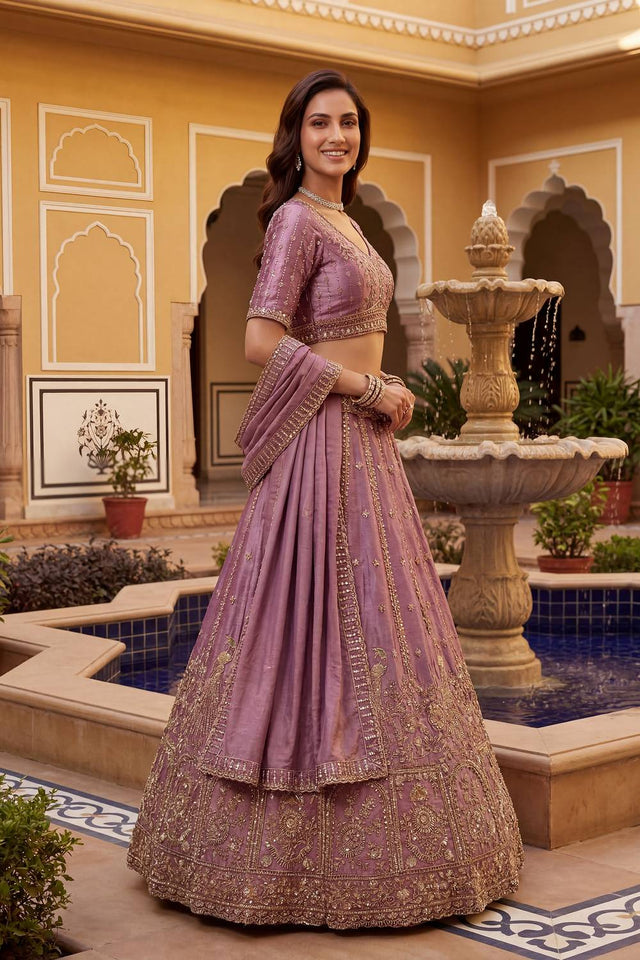 Pink Sequin with Floral Embroidered Organza Lehenga (ACA6225)