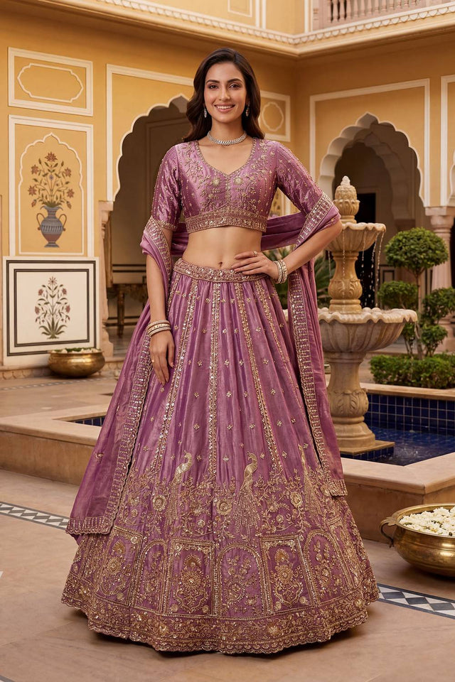 Pink Sequin with Floral Embroidered Organza Lehenga (ACA6225)