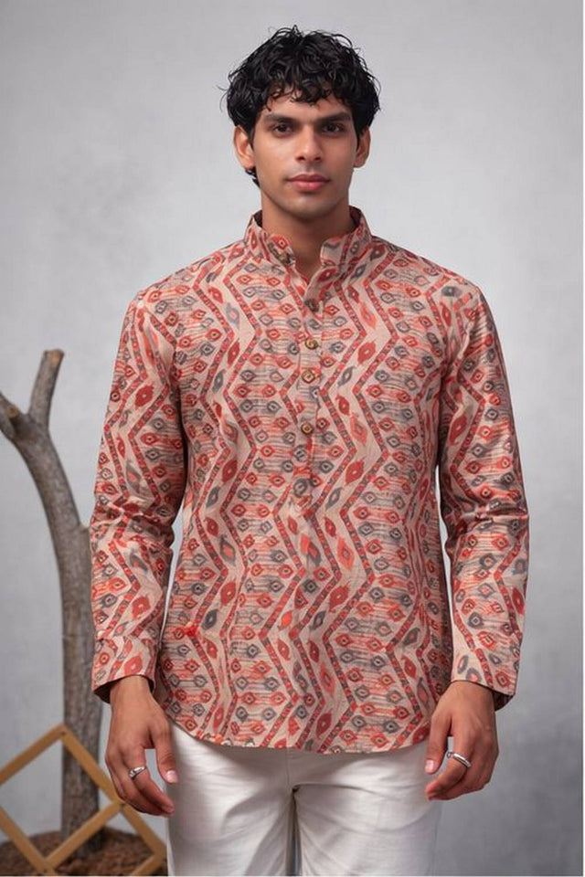 Mens Multi Color Printed Linen Kurta Top (ACA6235)