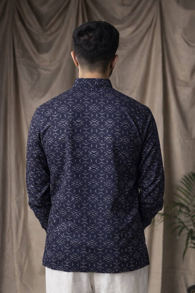 Mens Black Printed Linen Kurta Top (ACA6240)