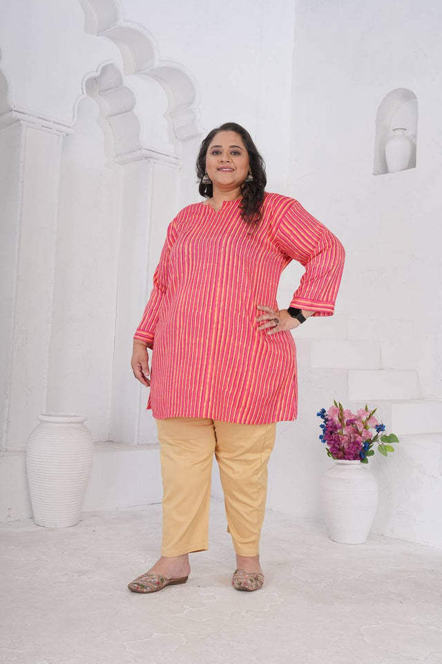 Pink Striped Printed Rayon Short Kurtis (ACA6250)