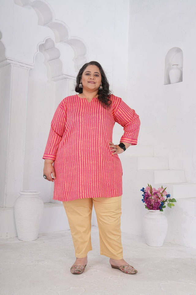 Pink Striped Printed Rayon Short Kurtis (ACA6250)