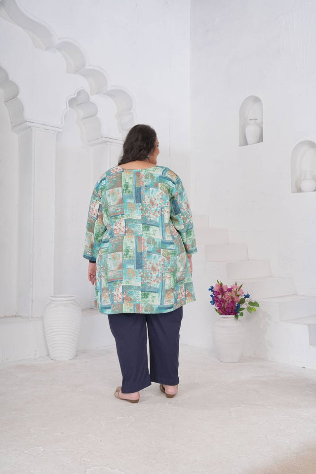 Blue Printed Rayon Short Kurtis (ACA6255)