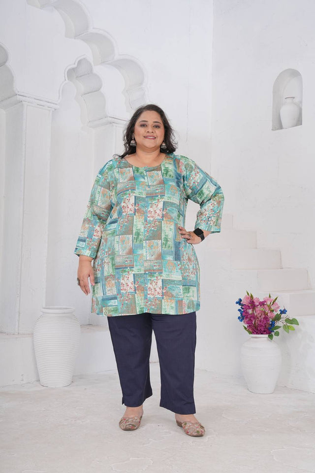 Blue Printed Rayon Short Kurtis (ACA6255)