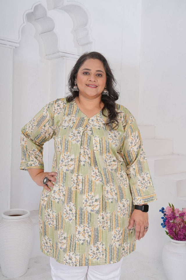 Grey Floral Printed Rayon Short Kurtis (ACA6257)
