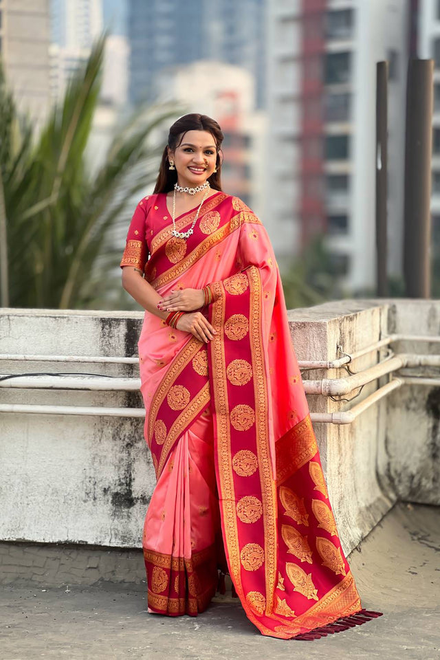 Orange Woven Silk Saree