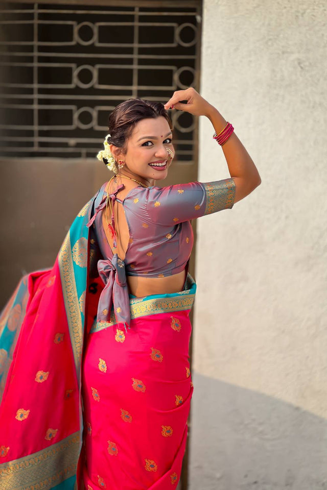 Pink Woven Silk Saree