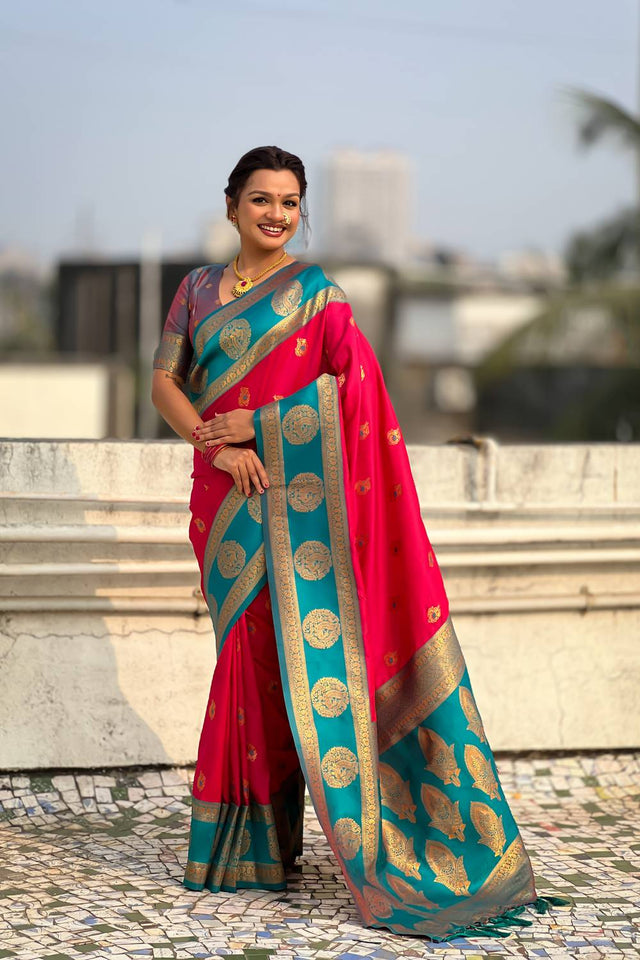 Pink Woven Silk Saree