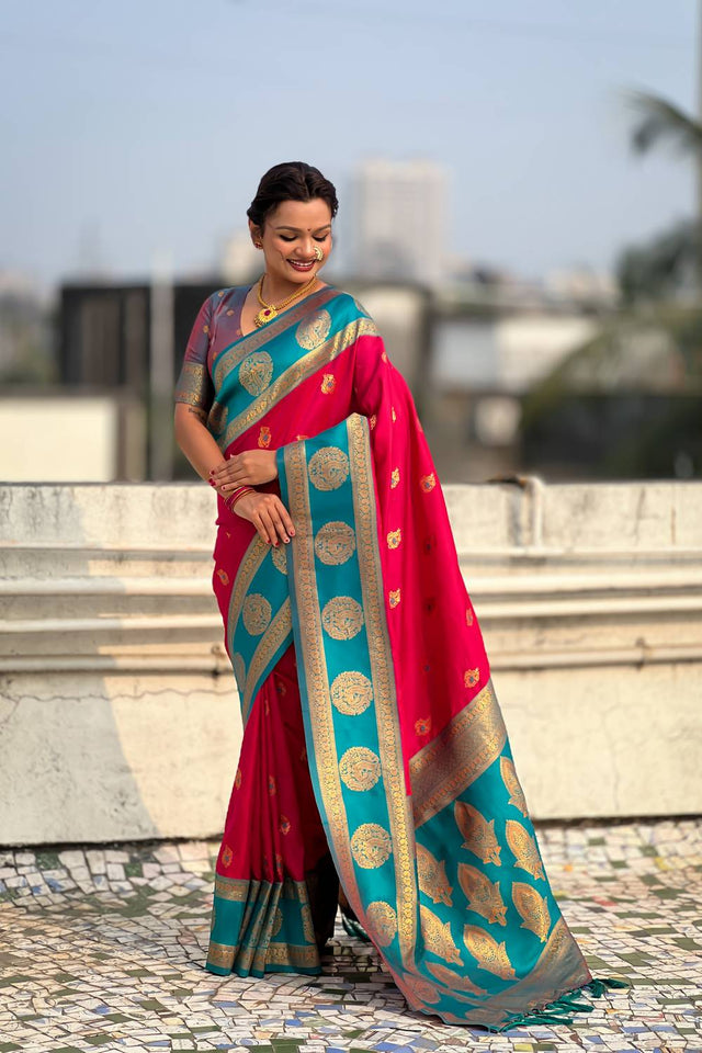 Pink Woven Silk Saree
