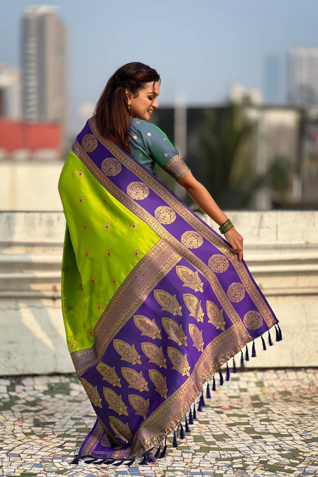 Dark Green Woven Silk Saree