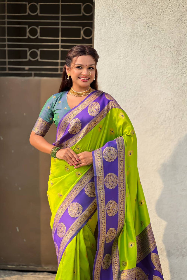 Dark Green Woven Silk Saree