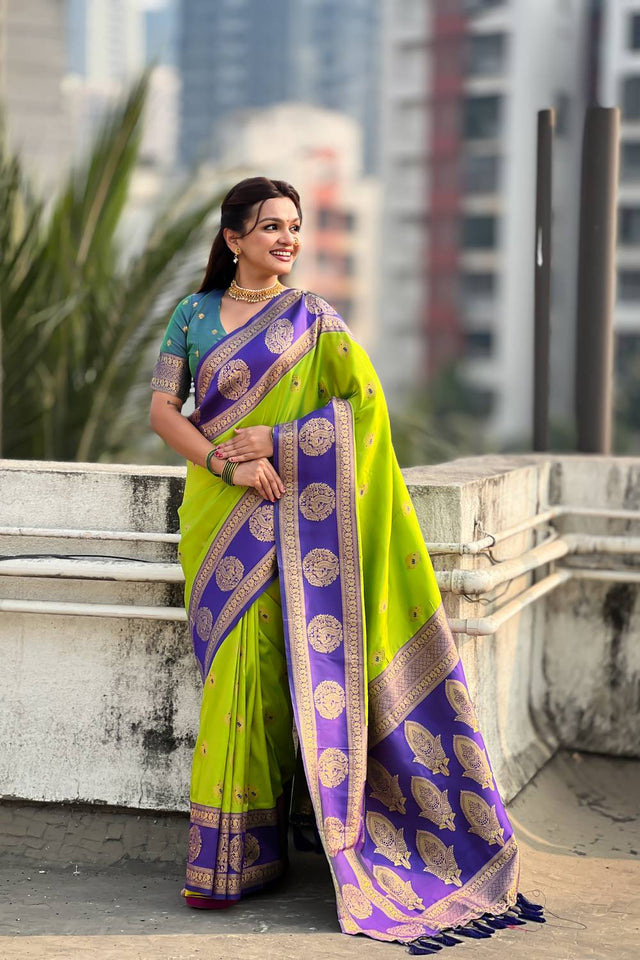 Dark Green Woven Silk Saree