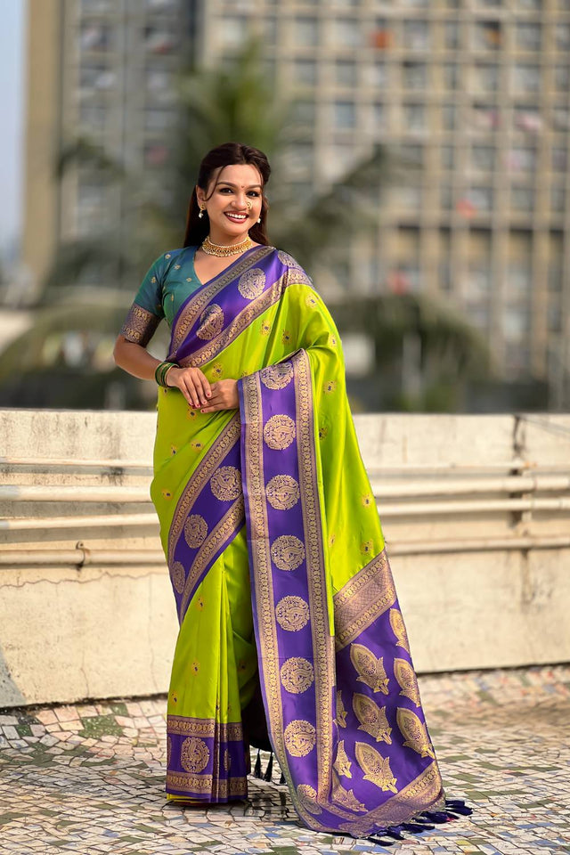 Dark Green Woven Silk Saree