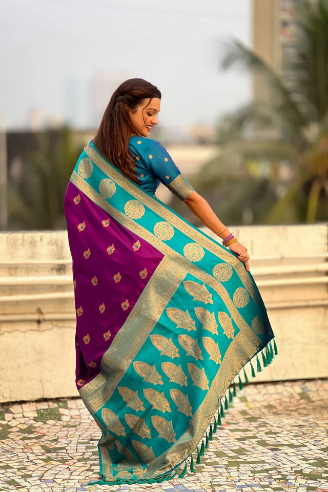 Violet Woven Silk Saree