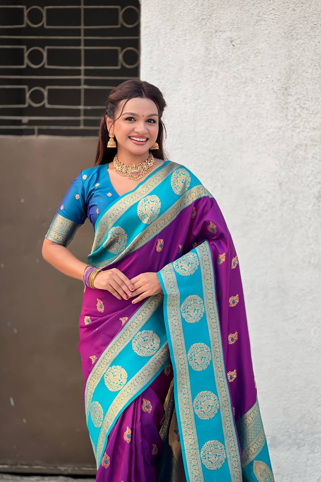 Violet Woven Silk Saree