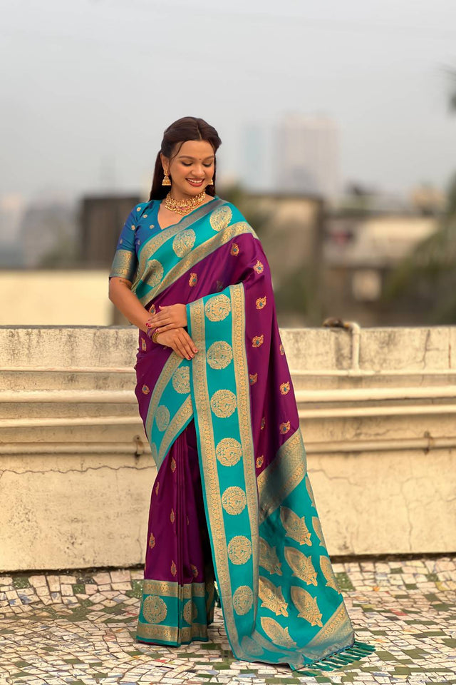 Violet Woven Silk Saree