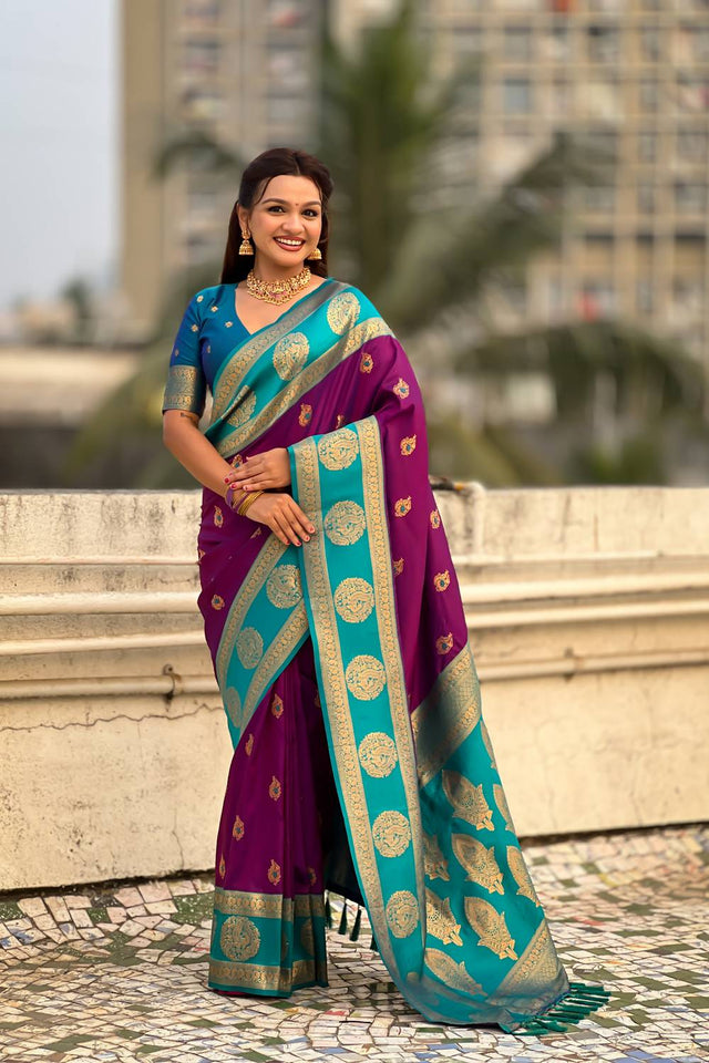 Violet Woven Silk Saree