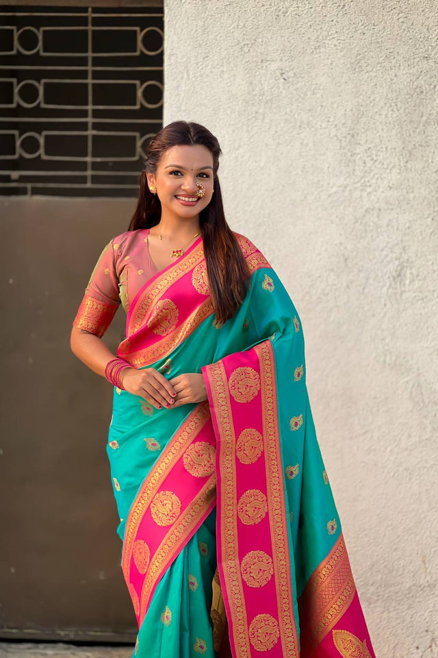 Sea Green Woven Silk Saree