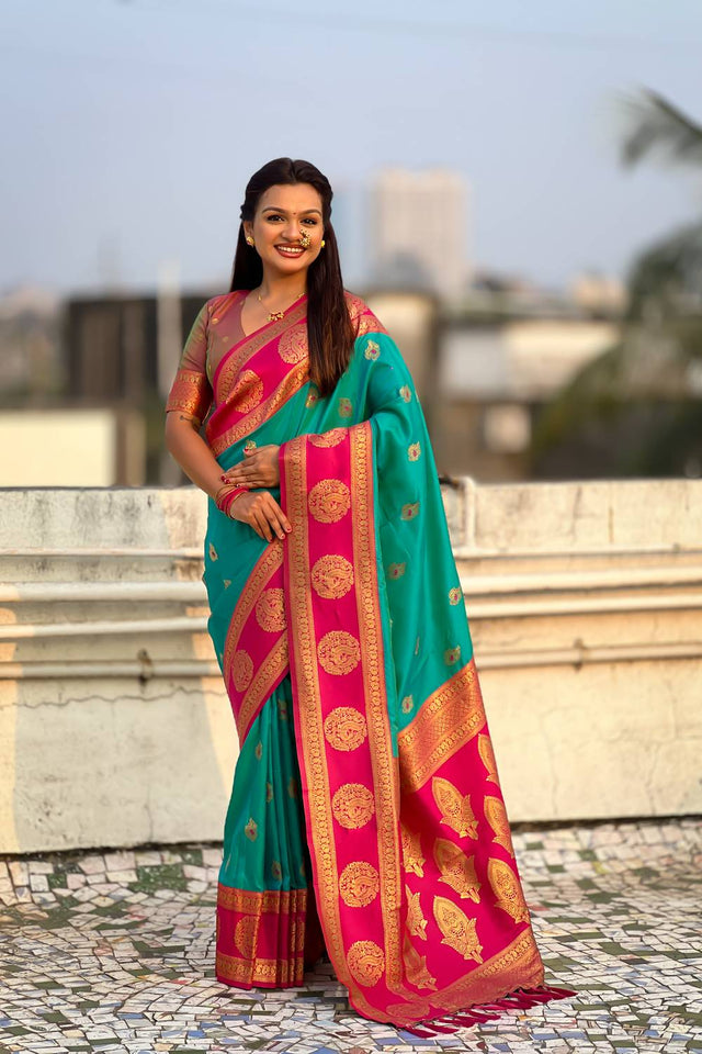 Sea Green Woven Silk Saree