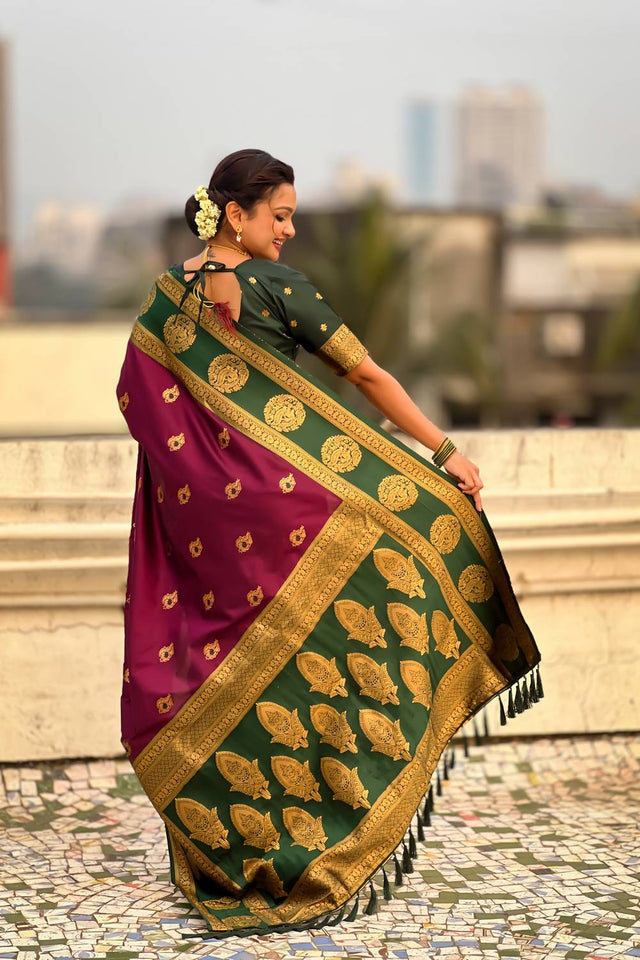 Wine Woven Silk Saree