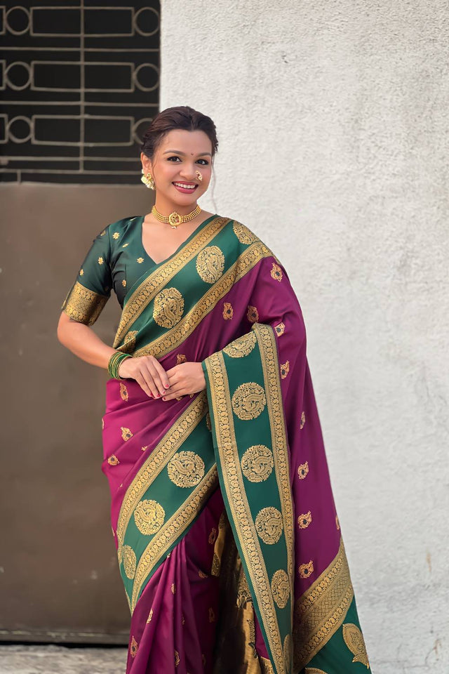 Wine Woven Silk Saree