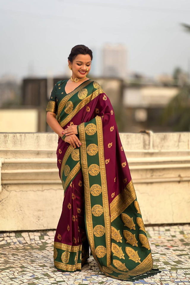 Wine Woven Silk Saree