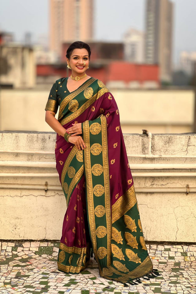 Wine Woven Silk Saree