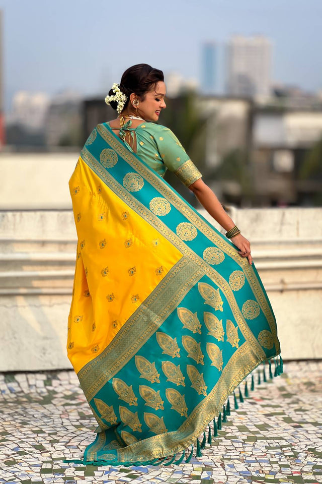 Yellow Woven Silk Saree