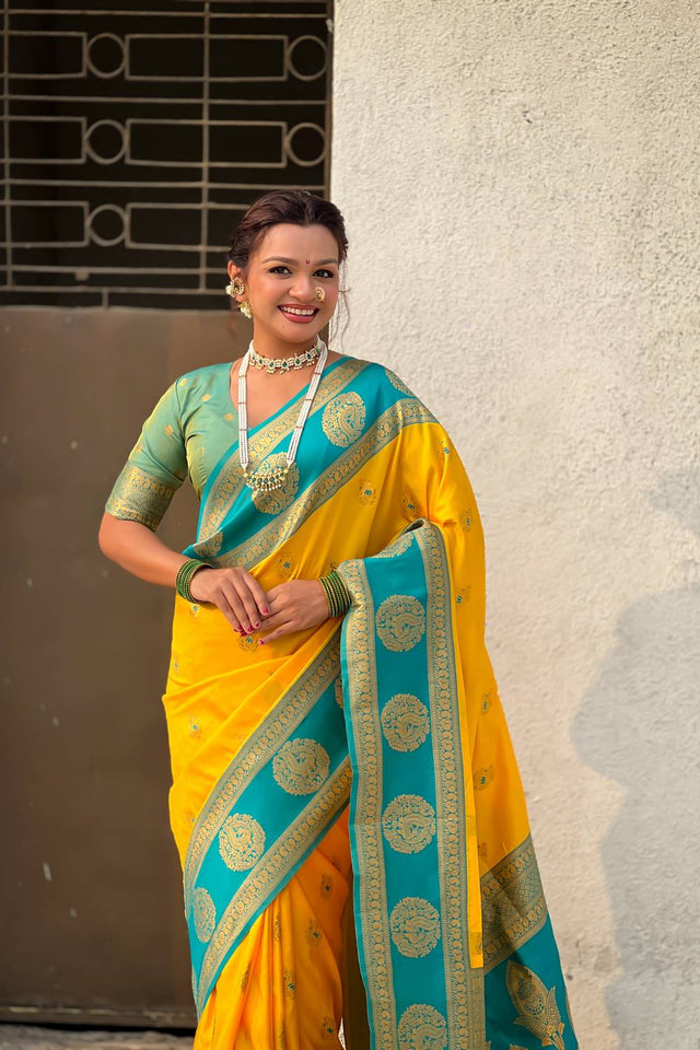 Yellow Woven Silk Saree