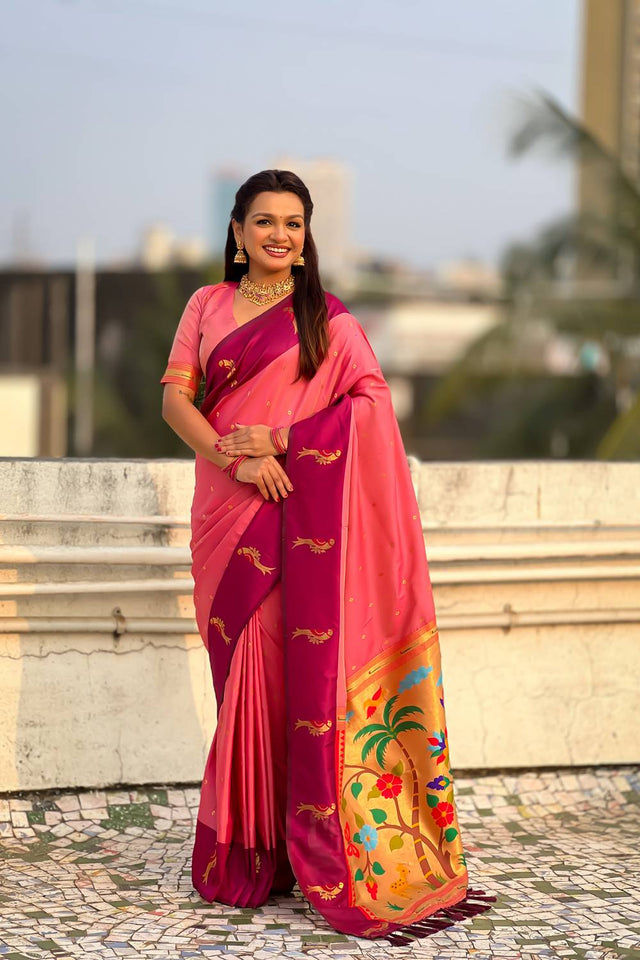 Light Pink Woven Silk Saree (ACA6370)