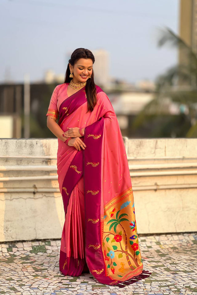 Light Pink Woven Silk Saree (ACA6370)