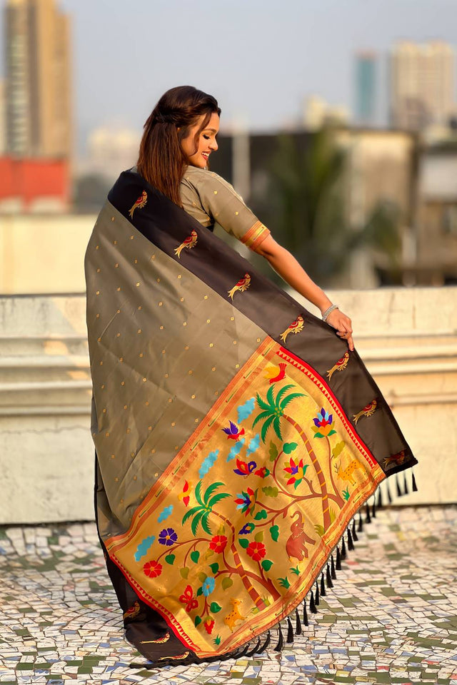 Grey Woven Silk Saree (ACA6373)