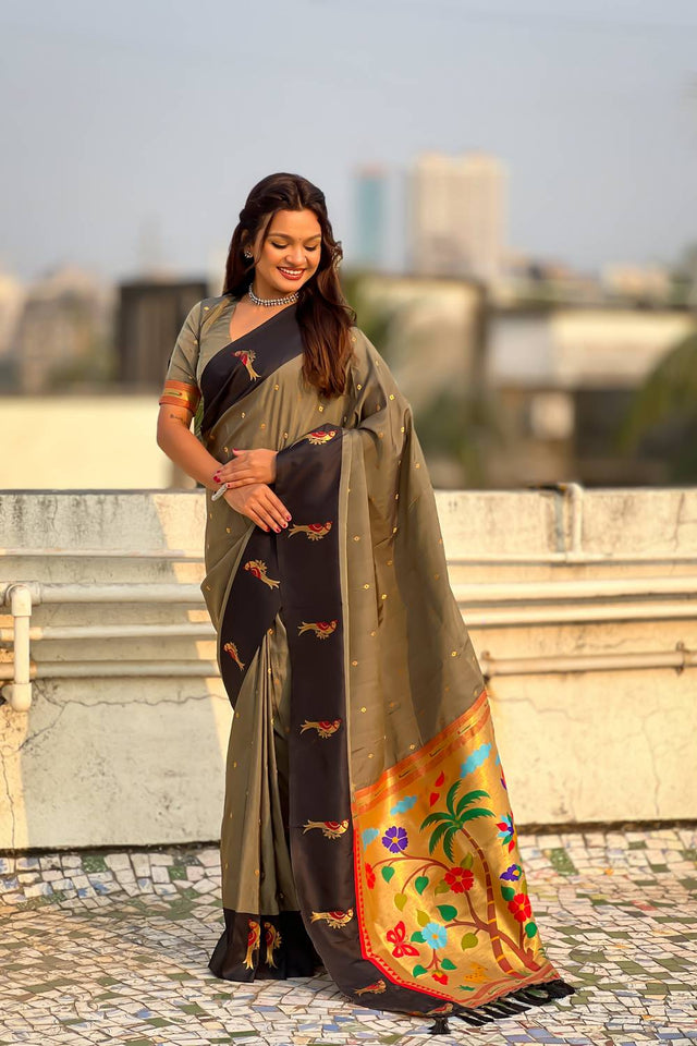 Grey Woven Silk Saree (ACA6373)
