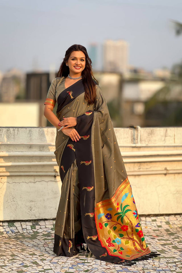 Grey Woven Silk Saree (ACA6373)