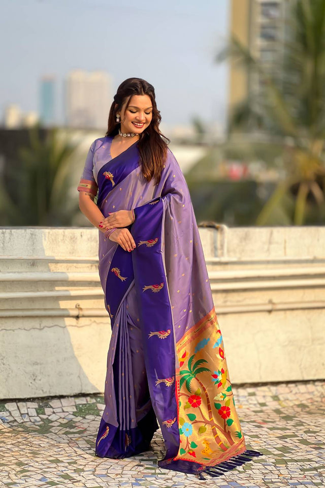 Violet Woven Silk Saree (ACA6375)