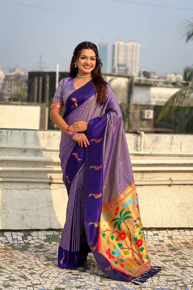 Violet Woven Silk Saree (ACA6375)