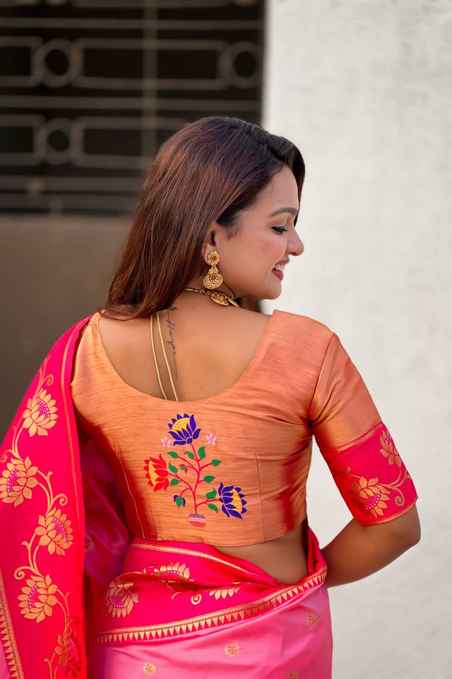 Light Pink Woven Soft Silk Saree (ACA6408)