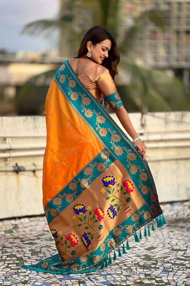 Orange Woven Soft Silk Saree (ACA6411)