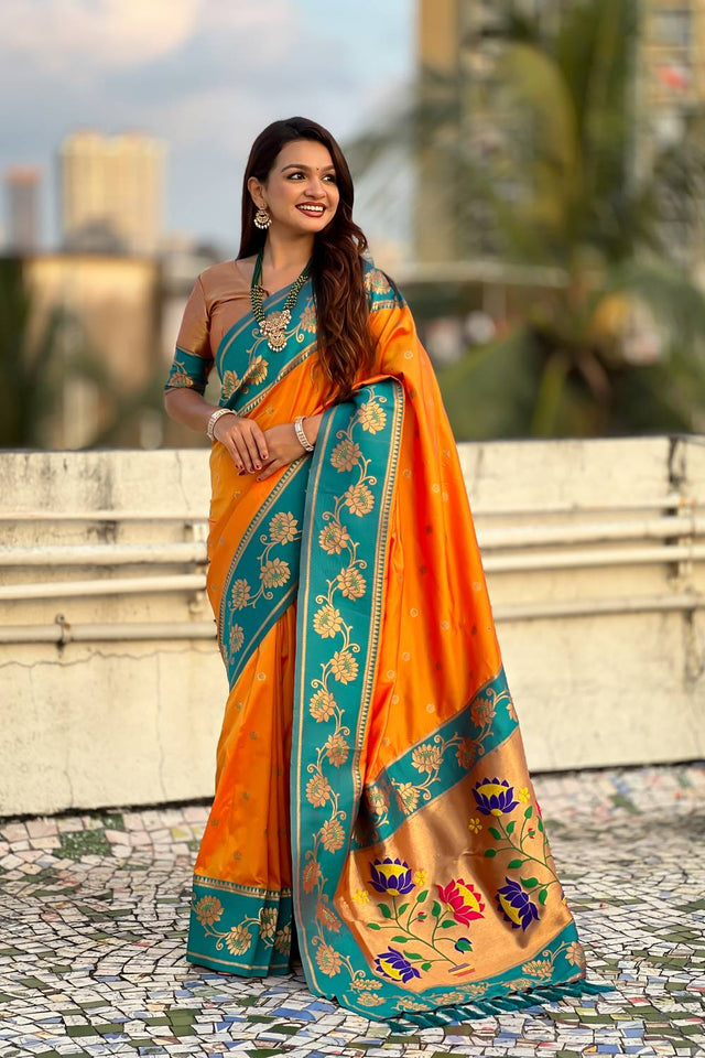 Orange Woven Soft Silk Saree (ACA6411)